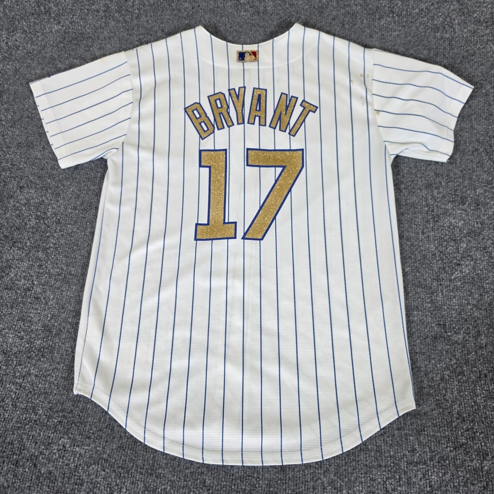 Majestic Kris Bryant Chicago Cubs Jersey Youth L 14/16 World Series Patch Gold